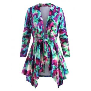 

Knotted Waist Tie Dye Plus Size Cardigan, Multi