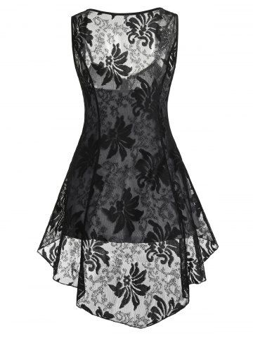 

Heathered Flare Cami Top and Pointed Hem Lace Vest, Light gray
