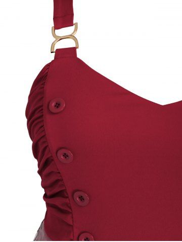 

Plus Size Ruched Embroidered Butterfly A Line Dress, Red wine