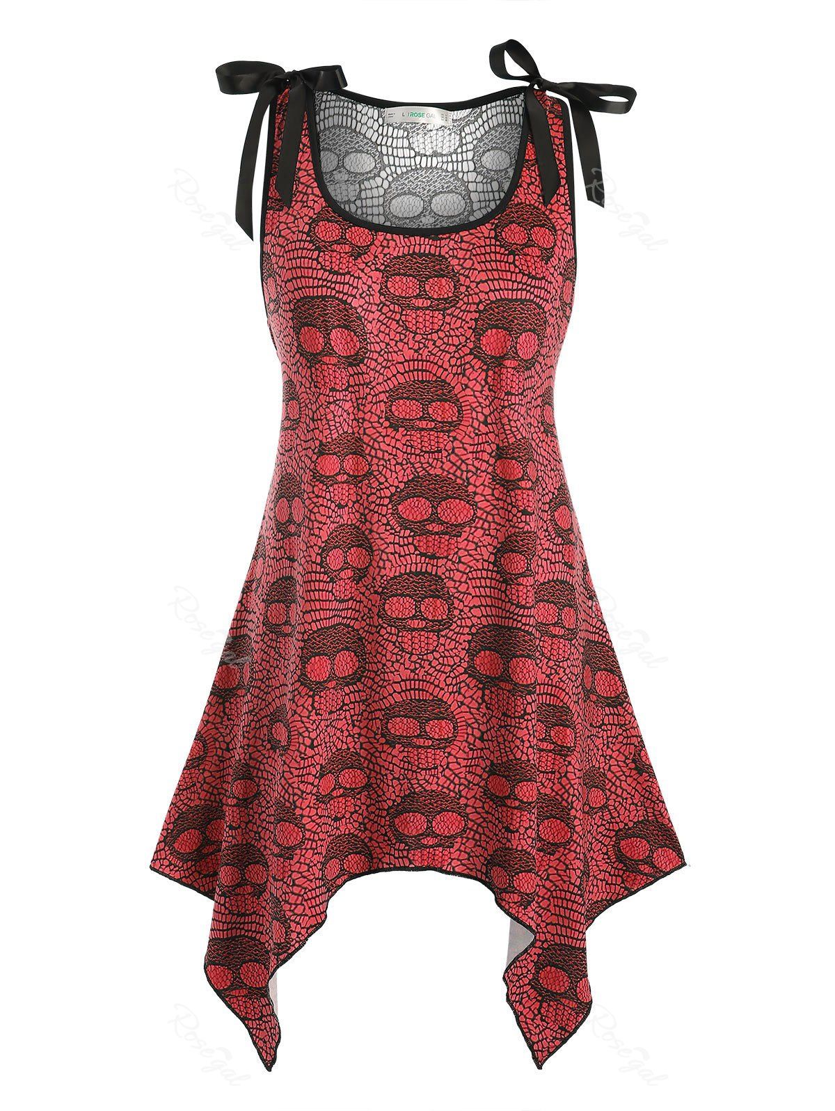 

Bowknot Lace Panel Skull Halloween Plus Size Tank Top, Red