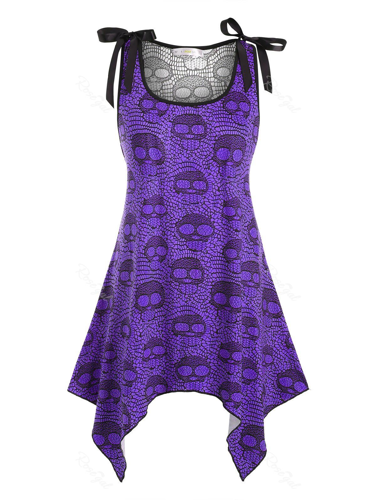 

Bowknot Lace Panel Skull Halloween Plus Size Tank Top, Purple
