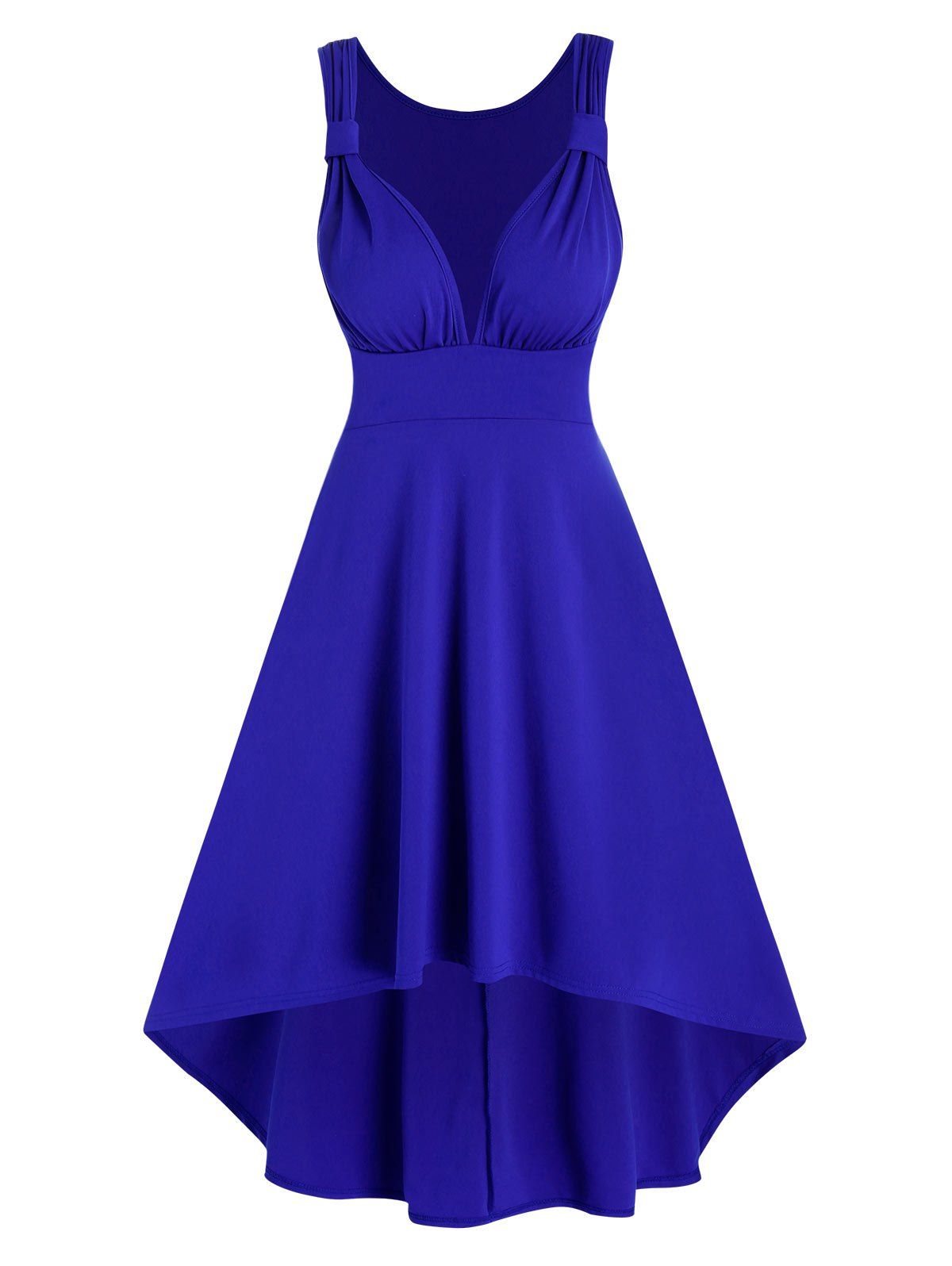 

Ruched Sleeveless High Low Prom Dress, Blue
