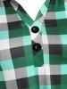 Two Buttoned Plaid Raglan Sleeve Plus Size Hoodie -  