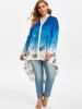 Plus Size Roll Up Sleeve Ombre Color Butterfly Print Blouse -  