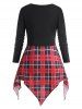 Plus Size Button Tab Top and Plaid Handkerchief Cami Top Twinset -  