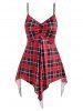 Plus Size Button Tab Top and Plaid Handkerchief Cami Top Twinset -  