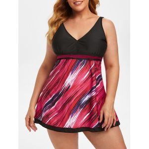 

Plus Size Low Cut Tie Dye Tankini Swimwear, Black