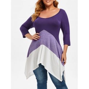 

Double-v Handkerchief Colorblock Plus Size Top, Purple