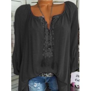 

Plus Size Lace Guipure Roll Up Sleeve Blouse, Black