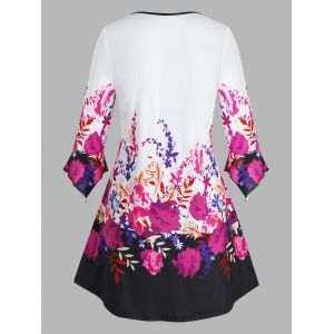 

Plus Size Flower Loop Button Ruffle Cuff Tunic Tee, Light pink