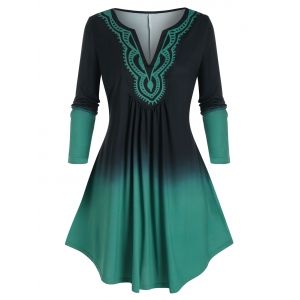 

Plus Size Ombre Color Swing T Shirt, Deep green
