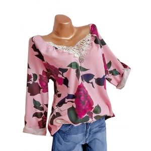 

Plus Size Lace Crochet Floral Print Blouse, Light pink