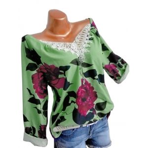 

Plus Size Lace Crochet Floral Print Blouse, Green