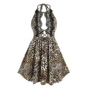 

Plus Size Open Back Leopard Print Babydoll Set