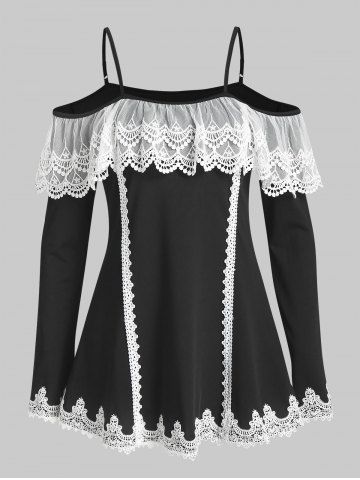 Cold Shoulder Recorte de manga larga T del cordón de la camisa - BLACK - 2XL