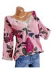 Plus Size Lace Crochet Floral Print Blouse -  