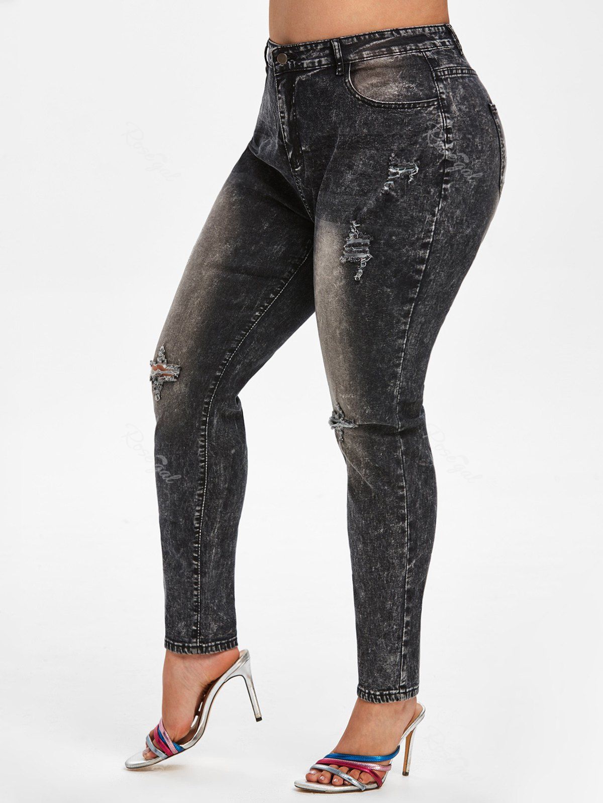 

Distressed High Waisted Plus Size Skinny Jeans, Black