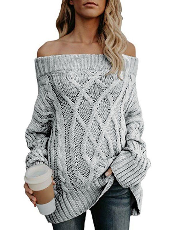 off the shoulder chunky knit sweater