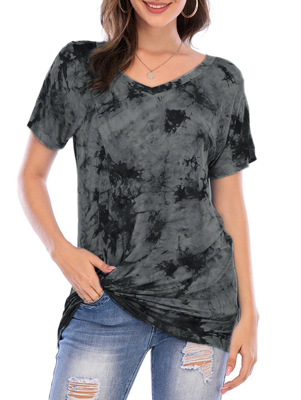 

Tie Dye V Neck Short Sleeve Tee, Black