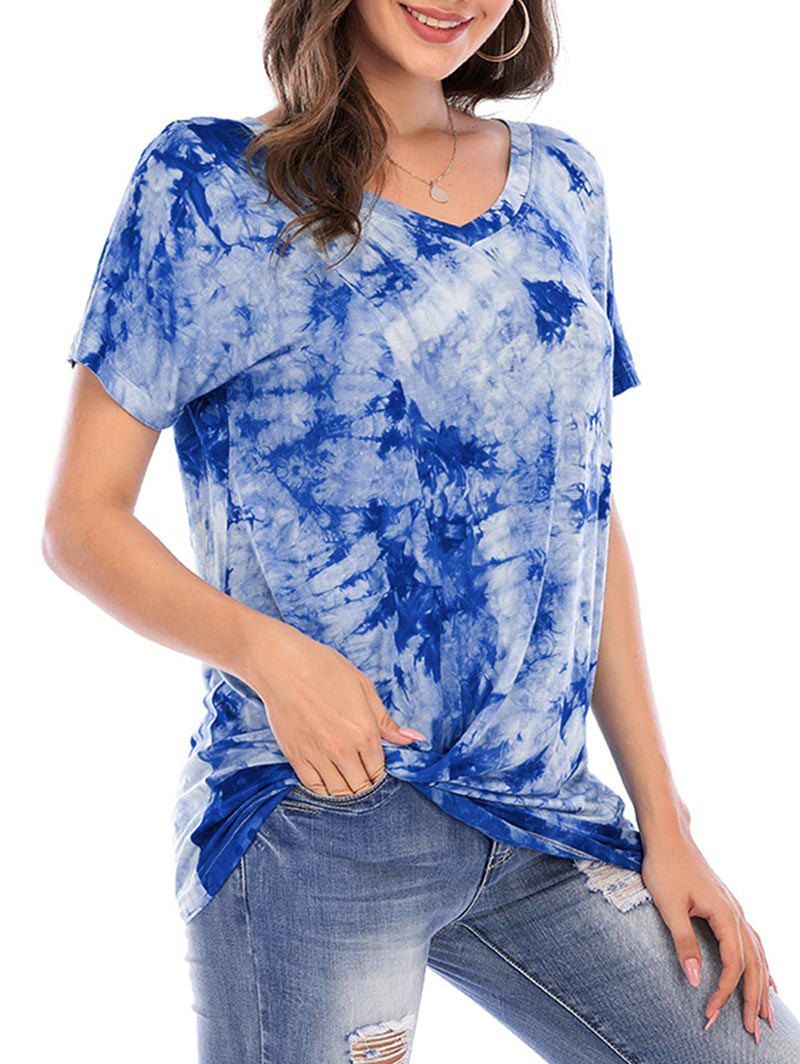 

Tie Dye V Neck Short Sleeve Tee, Blue