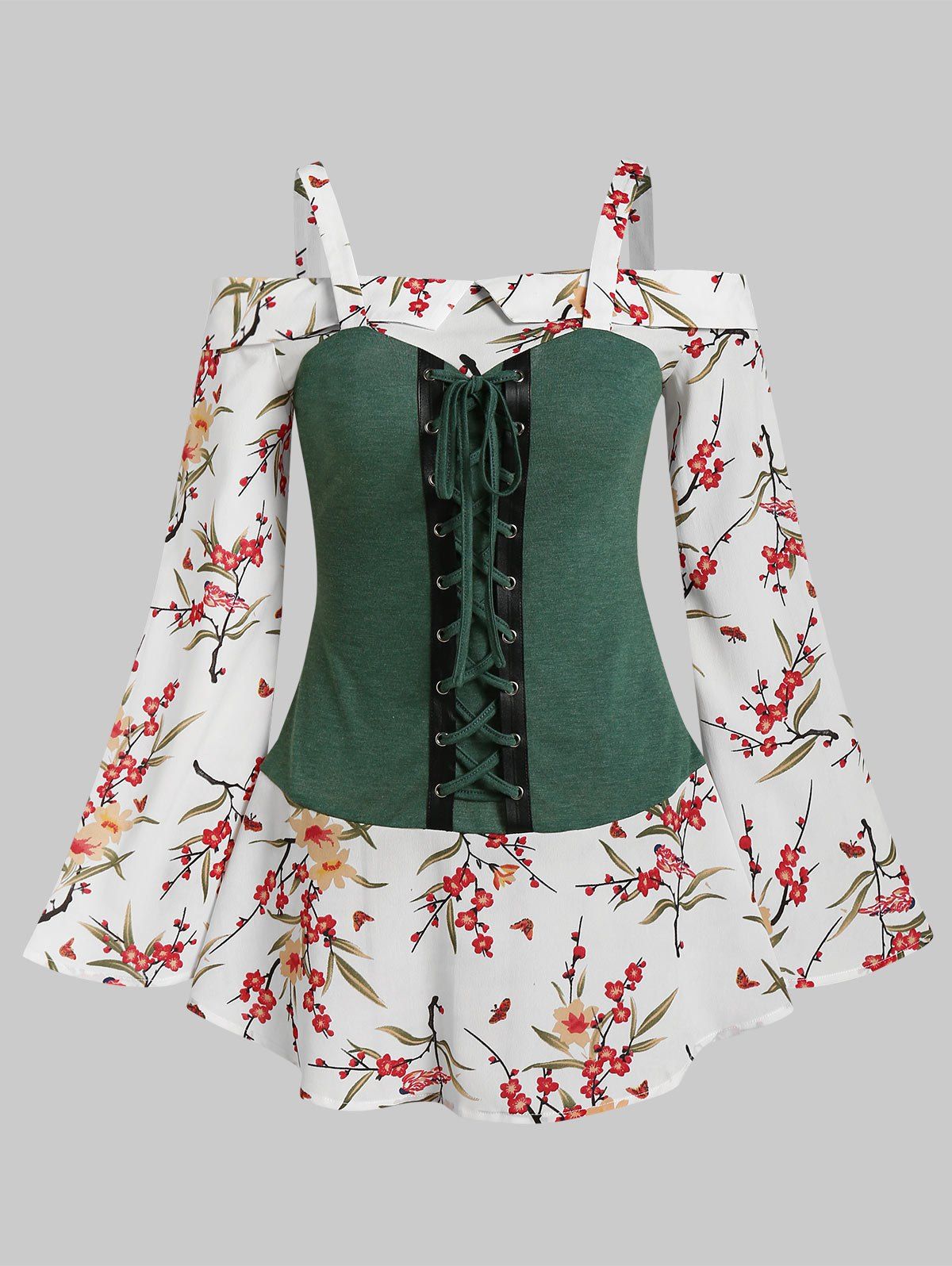 

Floral Print Lace Up Cold Shoulder Blouse, Multi-a