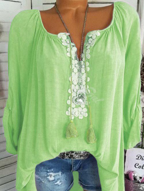 

Plus Size Lace Guipure Roll Up Sleeve Blouse, Green