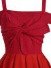 Robe Plissée Imprimée Tordue en Avant à Epaule Dénudée pour Femme - Rouge M