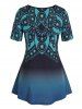 Pus Size Ombre Rhinestone Print Buttoned Tunic Tee -  