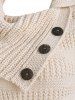 Mix Yarn Mock Button Irregular Turn Down Collar Sweater -  