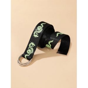 

Chinese Dragon Print Dual D-ring Buckle Canvas Belt, Black