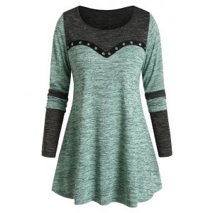 

Contrast Color Space Dye Grommet Casual T Shirt, Multi a