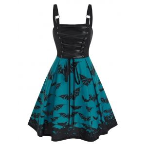 

Lace Up Bat Print Mini Cami Dress, Black