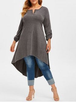 Plus Size High Low Roll Up Sleeve T Shirt - GRAY - L