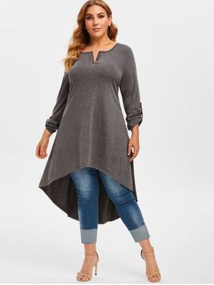 Plus Size High Low Roll Up Sleeve T Shirt