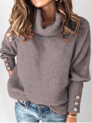 Plus Size Turtleneck Drop Shoulder Buttoned Sweater