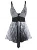 Plus Size Lace Panel Lace-up Skirted Striped Tankini Swimwear -  