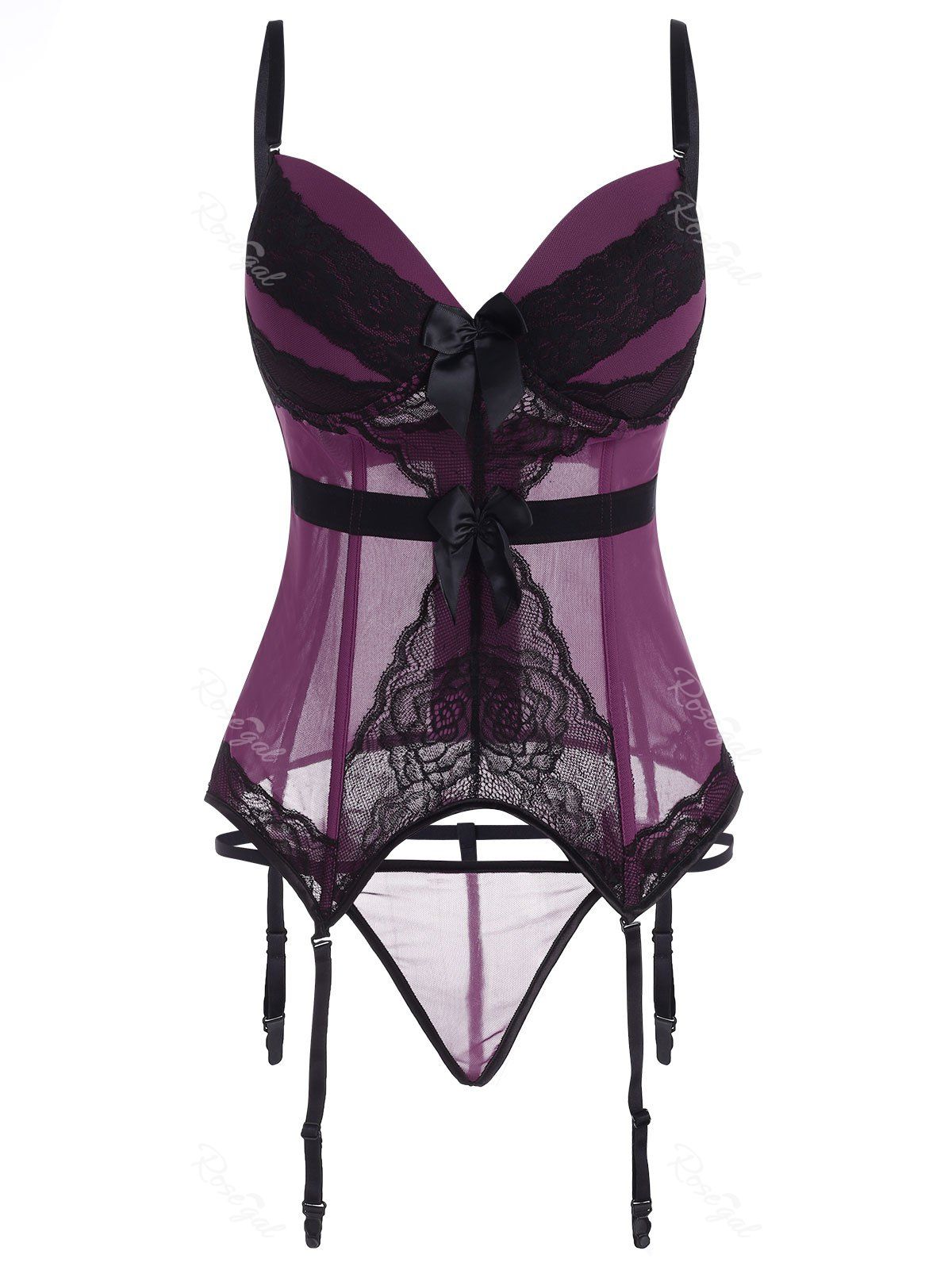 

Plus Size See Thru Garter Slip Corset Lingerie Set, Concord