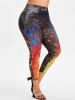 Legging de Neuf Minutes Peinture Eclaboussée à Coupe Haute de Grande Taille - Noir 5X