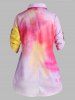 Button Front Tab Sleeve Tie Dye Plus Size Top -  