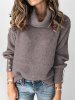 Plus Size Turtleneck Drop Shoulder Buttoned Sweater -  