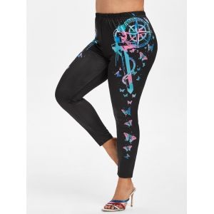 

Plus Size Butterfly Print Leggings, Black