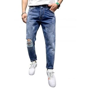 

Distressed Destroy Wash Scratch Casual Jeans, Light blue