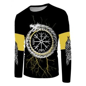 

Chinese Dragon Clock Graphic Casual Long Sleeve Tee, Multi