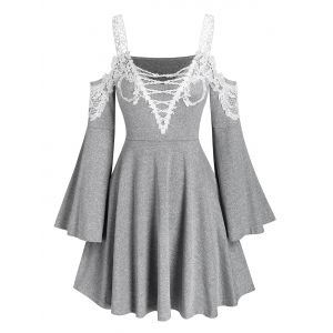 

Cold Shoulder Lace Insert Marled Dress, Gray goose