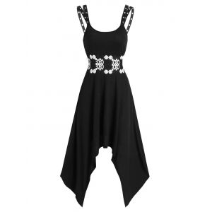 

Grommet Strap Asymmetrical Long Cami Dress, Black