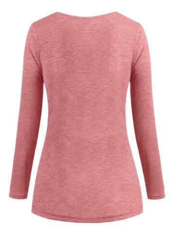 

Cowl Neck Heather Mock Button T-shirt, Light pink