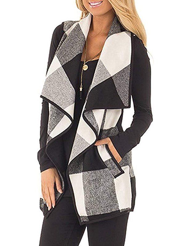 

Plaid Draped Front Wool Blend Vest Waistcoat, White
