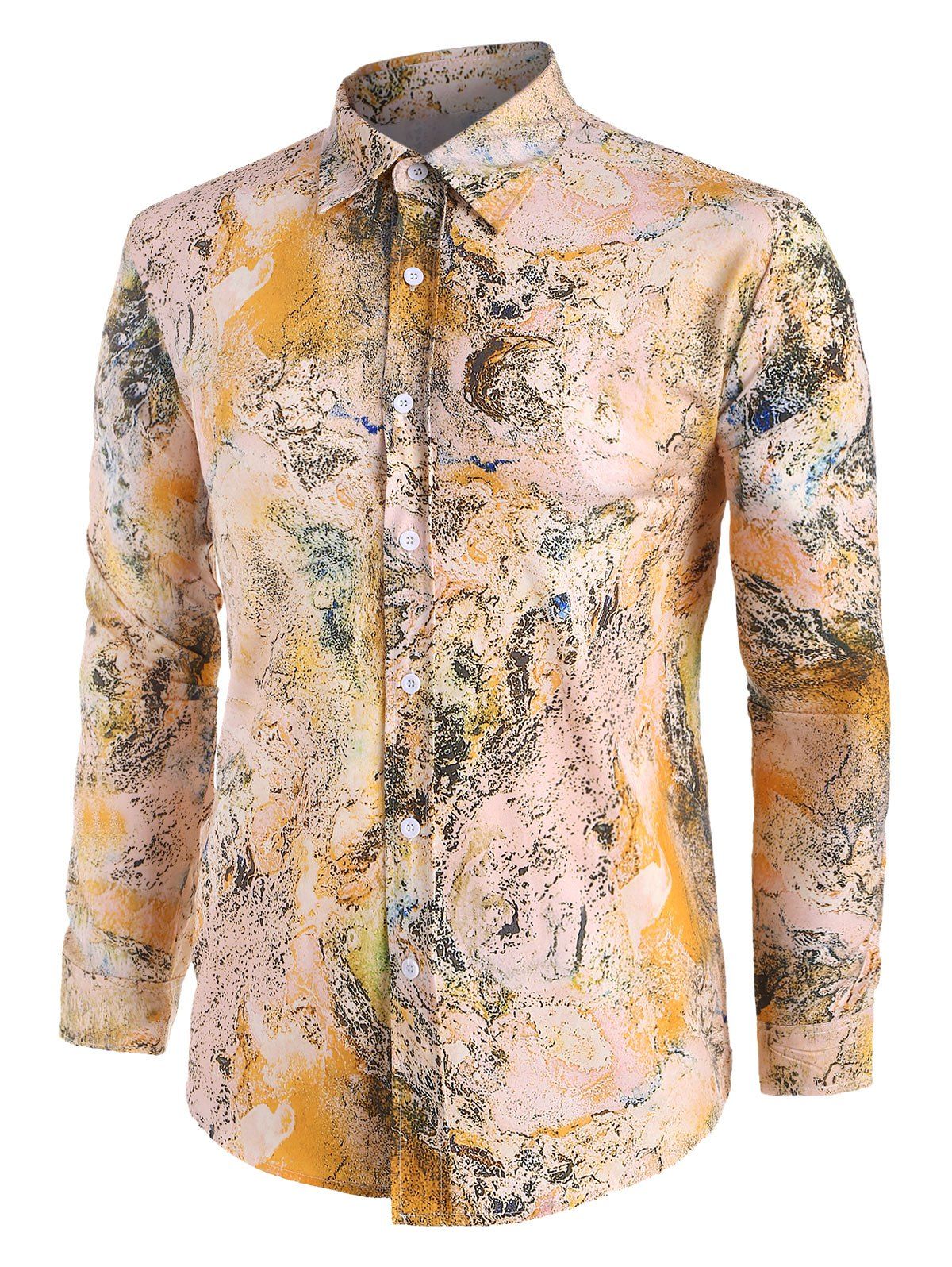 

Abstract Print Button Up Casual Shirt, Deep yellow
