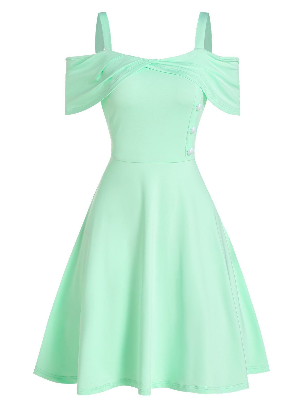 

Mock Button Cold Shoulder Marled Dress, Turquoise