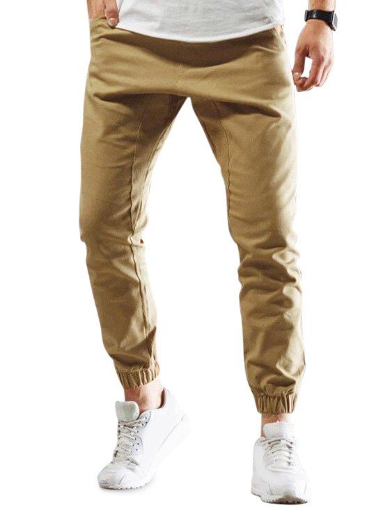 

Solid Drawstring Beam Feet Pants, Khaki